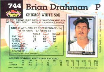 1992 Stadium Club #744 Brian Drahman Back