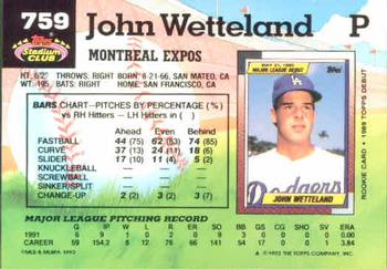 1992 Stadium Club #759 John Wetteland Back