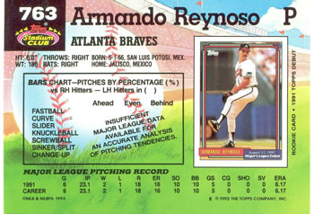 1992 Stadium Club #763 Armando Reynoso Back