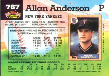 1992 Stadium Club #767 Allan Anderson Back