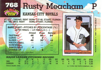 1992 Stadium Club #768 Rusty Meacham Back