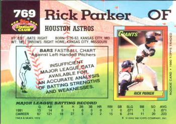 1992 Stadium Club #769 Rick Parker Back