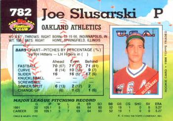 1992 Stadium Club #782 Joe Slusarski Back