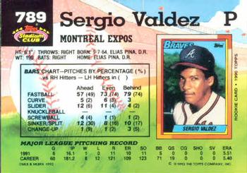 1992 Stadium Club #789 Sergio Valdez Back
