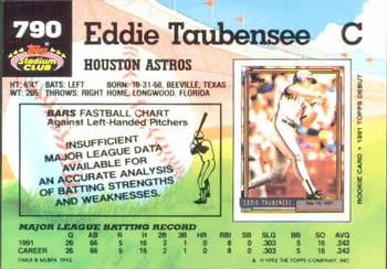 1992 Stadium Club #790 Eddie Taubensee Back