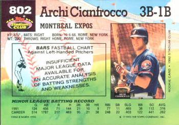 1992 Stadium Club #802 Archi Cianfrocco Back