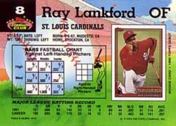 1992 Stadium Club #8 Ray Lankford Back