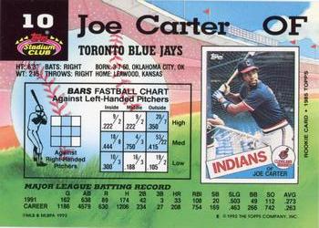 1992 Stadium Club #10 Joe Carter Back