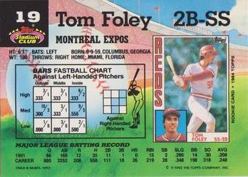 1992 Stadium Club #19 Tom Foley Back