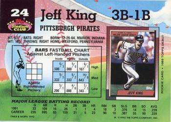 1992 Stadium Club #24 Jeff King Back