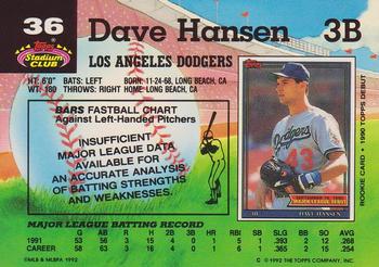 1992 Stadium Club #36 Dave Hansen Back