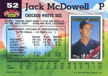 1992 Stadium Club #52 Jack McDowell Back