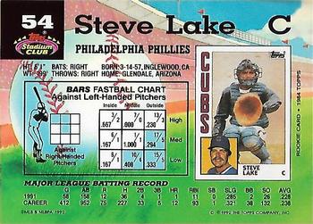1992 Stadium Club #54 Steve Lake Back