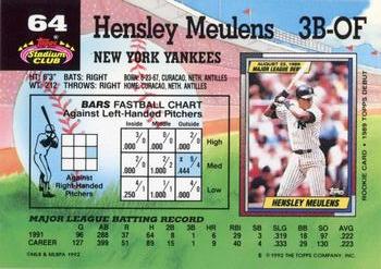 1992 Stadium Club #64 Hensley Meulens Back
