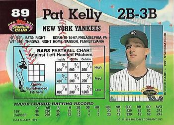 1992 Stadium Club #89 Pat Kelly Back