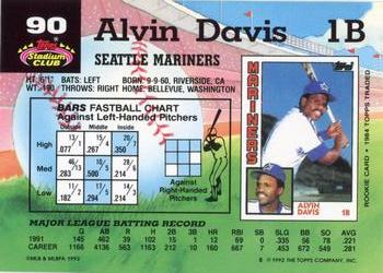1992 Stadium Club #90 Alvin Davis Back