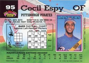 1992 Stadium Club #95 Cecil Espy Back
