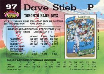 1992 Stadium Club #97 Dave Stieb Back