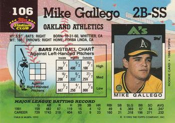 1992 Stadium Club #106 Mike Gallego Back