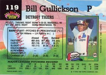 1992 Stadium Club #119 Bill Gullickson Back