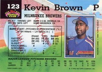 1992 Stadium Club #123 Kevin Brown Back