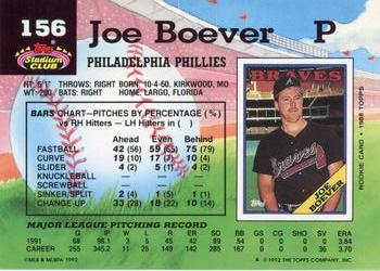 1992 Stadium Club #156 Joe Boever Back
