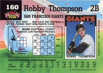 1992 Stadium Club #160 Robby Thompson Back