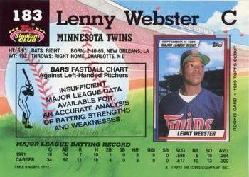 1992 Stadium Club #183 Lenny Webster Back
