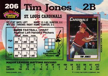 1992 Stadium Club #206 Tim Jones Back
