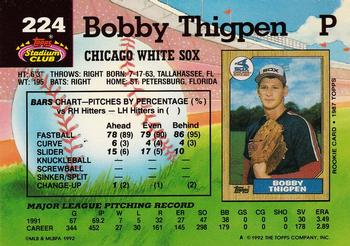 1992 Stadium Club #224 Bobby Thigpen Back