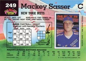 1992 Stadium Club #249 Mackey Sasser Back