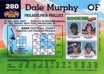 1992 Stadium Club #280 Dale Murphy Back