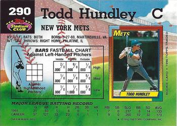 1992 Stadium Club #290 Todd Hundley Back