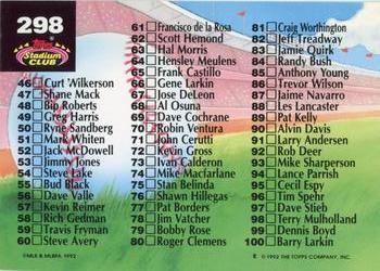 1992 Stadium Club #298 Checklist: 1-100 Back