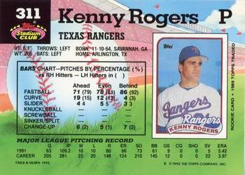 1992 Stadium Club #311 Kenny Rogers Back