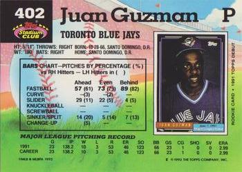 1992 Stadium Club #402 Juan Guzman Back