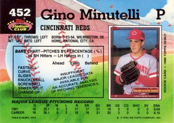 1992 Stadium Club #452 Gino Minutelli Back