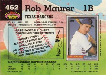 1992 Stadium Club #462 Rob Maurer Back