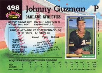 1992 Stadium Club #498 Johnny Guzman Back