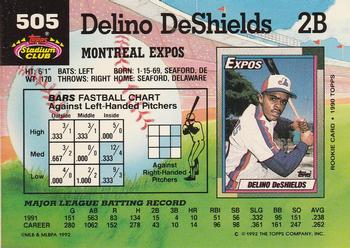 1992 Stadium Club #505 Delino DeShields Back