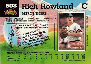 1992 Stadium Club #508 Rich Rowland Back