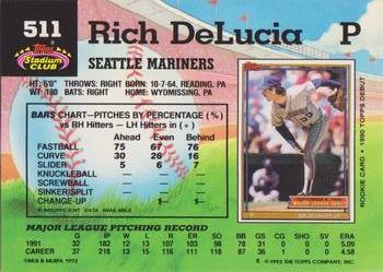 1992 Stadium Club #511 Rich DeLucia Back