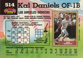 1992 Stadium Club #514 Kal Daniels Back