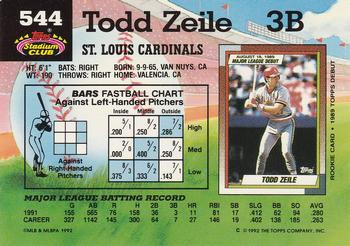 1992 Stadium Club #544 Todd Zeile Back