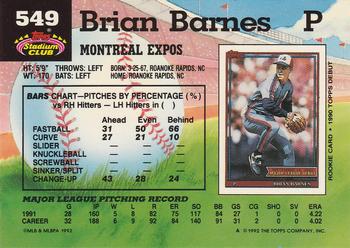 1992 Stadium Club #549 Brian Barnes Back