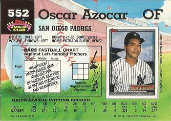 1992 Stadium Club #552 Oscar Azocar Back