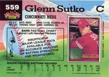 1992 Stadium Club #559 Glenn Sutko Back