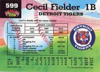 1992 Stadium Club #599 Cecil Fielder Back