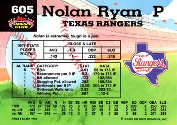 1992 Stadium Club #605 Nolan Ryan Back