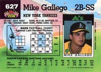 1992 Stadium Club #627 Mike Gallego Back